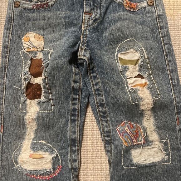 True Religion Woodstock Patchwork Twisted Seam Wide Leg Jeans Toddlers Girl Sz 4 - Picture 7 of 8